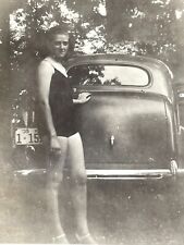 M8 Photograph 1939 Kansas Pretty Woman Posing With Old Car Border Rockaway MO picture