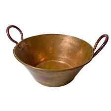 Antique Hammered Copper Pot Hand Wrought Basin Small 2 Fixed Round Handles Jam picture