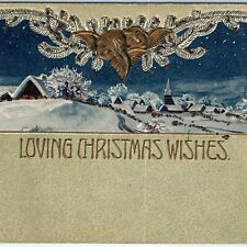 c1900s Loving Christmas Wishes Embossed Postcard Gilt Cherub Angels Cupids A83 picture