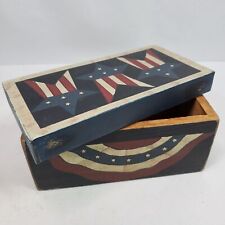 Vintage Patriotic Wood Storage Box w/ Lid 6.5x3x3 Inch USA Red White Blue picture
