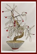 Vtg Japanese Glass Bonsai Tree W/Flower Blossoms - Approx 12