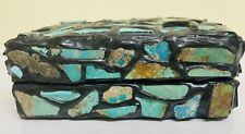 Vtg OOAK Small Black 4.5” Box with 80+ Mounted Turquoise Stones & 5 Tin Charms picture