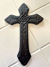 Solid Black Large Cross Wall Hanging Art Cast Iron Religious Gods Home Decor picture