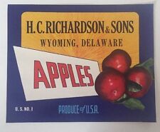Vintage H C RICHARDSON & SONS Wyoming, Delaware DE APPLE CRATE LABEL from 1950’s picture
