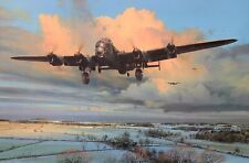 Strike and Return by Robert Taylor aviation art signed by RAF Lancaster Aircrew picture