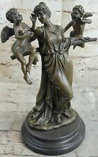 Signed Original Cegazo Depicts Woman and 2 Cherub Bronze Sculpture Statue Figure picture