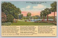Orlando FL Florida Tropical Eola Park Flowers The City Beautiful 1939 Postcard picture
