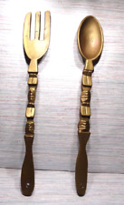 Vtg JUMBO 28 1/2” Wood Totem Tiki Gods MCM Carved Fork Spoon Set Decor Gold picture