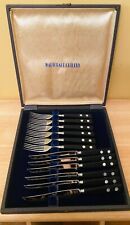 Walcraft Cutlery 12 Pieces Of  Black Handel & Silver Fork And Knife Set With Box picture
