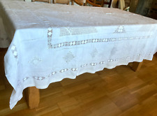 Large Antique Linen Tablecloth Hardanger Embroidered Art Deco Vintage JE1339 picture