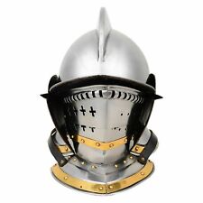 Medieval Antique Steel Burgonet Helmet Medieval Armour Steel & Brass Helmet picture