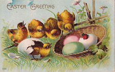 Vintage Easter Greetings Postcard Early 1900s Animal Themed Baby Chicks Bug Eggs picture