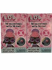 Lot 2- MGA LOL Surprise 16 Valentines 16 Pins + 48 Heart Seals Craft Art Party picture