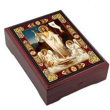 Jesus Christ Resurrection Rosary Icon Box With Angels Icon Wooden Religious gift picture