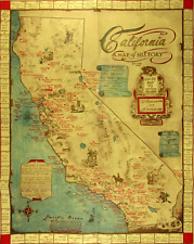 California Illustrated Map of History Missions Timeline Gold Rush GP Dicus 1950 picture