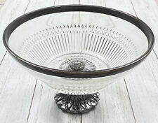 Vintage Pedestal Glass Fruit Bowl with Metal Rim and Base picture