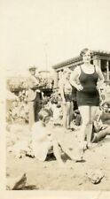 Beach Day FOUND PHOTO bw NOTE MINOR SURFACE ISSUE LOWER RIGHT BORDER 210 LA 85 picture