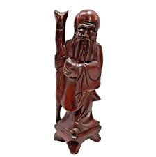 Vintage Shou Lao God Of Longevity Figure Chinese Hand Carved Wood Shouxing picture
