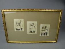 Antique 1913 Framed Triple Studio Photographs Display Toddlers w/ Toys picture