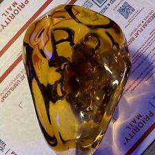 Vintage Art Deco Heavy Amber Glass Thick Cut Ashtray picture