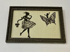 Antique Silver Pewter Ornate Wood Frame Cut Outs Art Deco Woman Fairy Butterfly picture