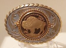 Western Gold And Silvertone Floral/Rope Engraved  W/Gold Bison Coin Insert Belt picture
