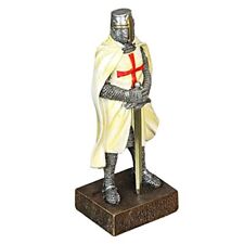 Medieval Templar Knight In Battle Holding Sword Armor Statue Figurine picture