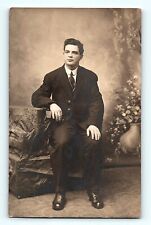 RPPC Young Man in Suit Shiny Shoes Portrait  Vintage Postcard D3 picture