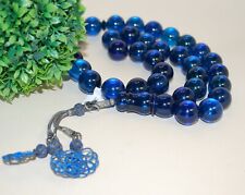 HUGE Amber Tespih Islam Prayer Beads Subha Blue Caribbean Amber 19 mm Balls picture