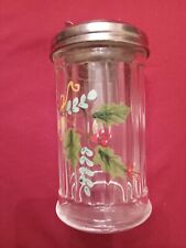 Vintage Glass Sugar Pourer Cheese Shaker Handpainted Floral Design Stainless Lid picture