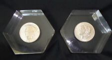 2 Paperweights 1921 Silver Morgan Dollar and 1923 Silver Peace Dollar Acrylic picture