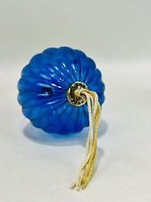 Antique Vintage Ribbed Blue Glass Christmas Ornament Kugel Cap Hang Tassel Japan picture
