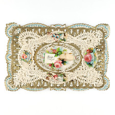 Forget Me Not Flowers Valentine Card c1895 Paper Lace Floral Rose Love Art B439 picture