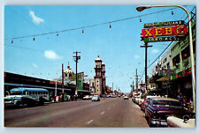 Tijuana BC Mexico Postcard Street Scene of Heroes of Chapultepec Ave. 1950's picture