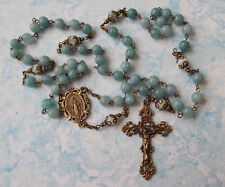 GORGEOUS Blue Chalcedony Aquamarine Gemstone Rosary~Italy~Handmade~bronze finish picture