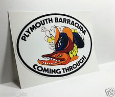 PLYMOUTH BARRACUDA COMING THROUGH Vintage Style DECAL / STICKER, mopar, racing picture
