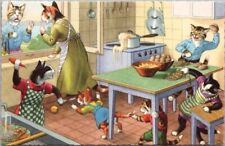 Artist-Signed ALFRED MAINZER Cat Postcard Kitchen Scene /Food Fight BELGIUM 4853 picture