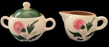 Stangl Pottery Pink Thistle Creamer & Handled Sugar Bowl With Lid MCM ~ 3 Pieces picture
