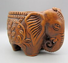 Heavy Brown Ceramic Stoneware Wood Look ELEPHANT Planter~Stamped picture