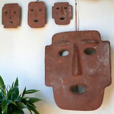 Mid Century 60s Luminary Masks Red Clay Lot of 3 Different Hanger Candleholder picture