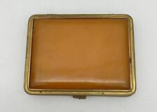 1930's Bakelite Cigarette Case Amber Swirl brass frame 3 3/4
