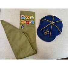 VINTAGE 50s CUB SCOUTS Blue Gold Uniform HAT Boy Scout Wolf CAP Sash 7 Patches picture
