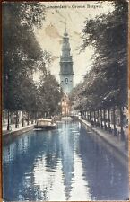 Postcard 1911 RPPC Amsterdam Groen Burgwal Reflective Water Beautifully Colored picture