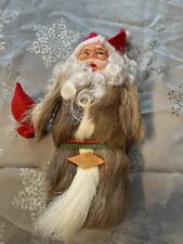 VTG Finnish Santa Norwegian Wood Fur Coat Handmade Figurine picture