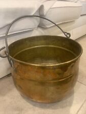 Antique 15”  Brass Copper Cauldron Bucket Pot Kettle Wrought Iron Vtg Planter picture