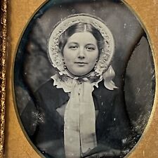 Antique Cased Daguerreotype Beautiful Young Woman Bonnet Kind Eyes Plus Size picture