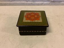 Russian Square Decorative Lacquer Trinket Box with Painted Floral Decorations. picture