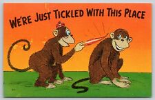 Postcard Were Just Tickled With This Place Comic Monkeys Linen UNP A17 picture