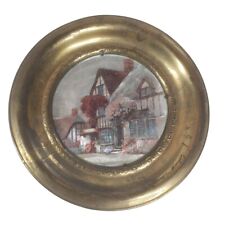 Vintage Solid Brass Wall Plate W/ Foil Print English countryside Made in England picture