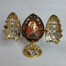 Russian Faberge Mother Mary With Jesus Ornate Gold Egg 4